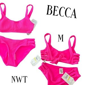 NWT Becca Hot Pink Strappy Bikini size M